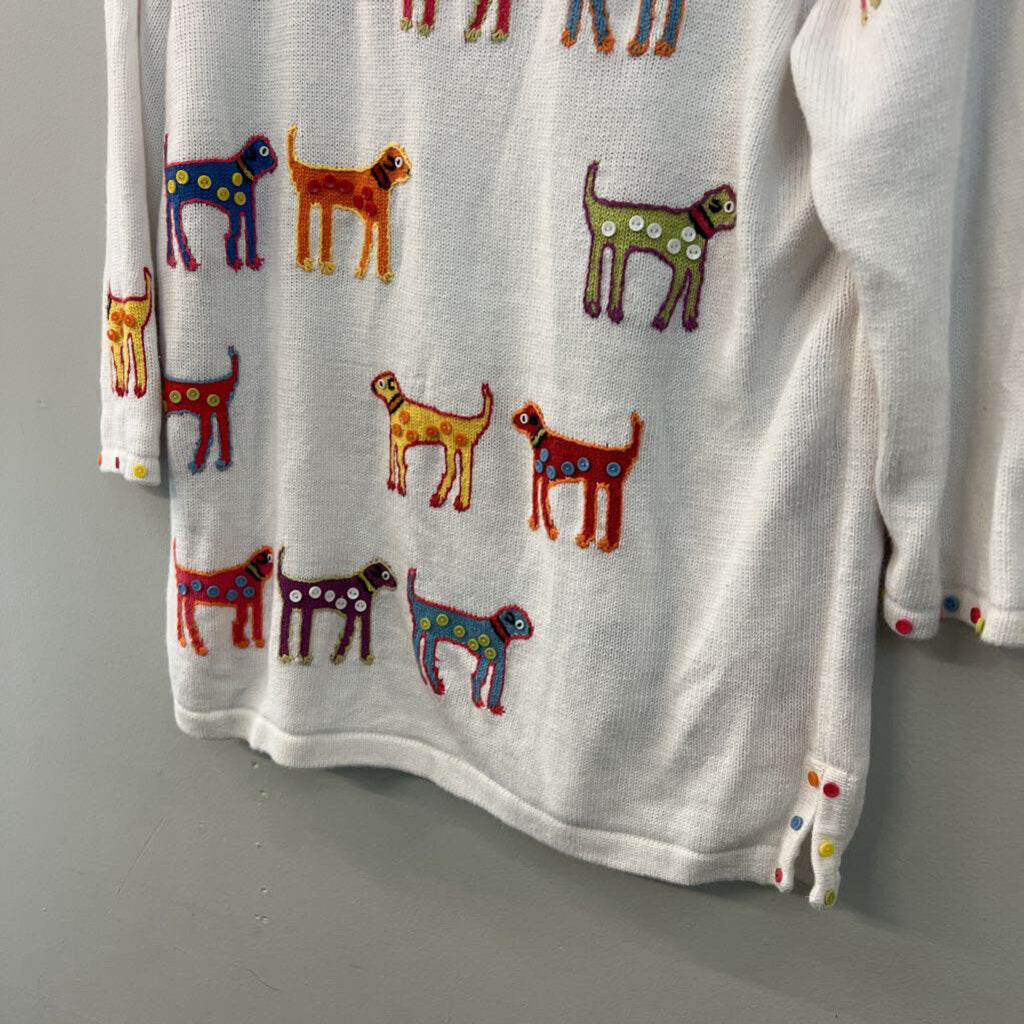Vintage Susan Bristol White/ Multi Knit Dog Print Top Medium