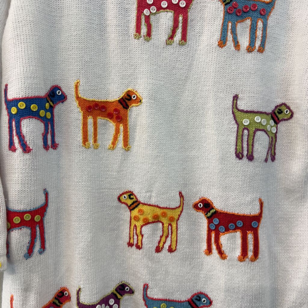 Vintage Susan Bristol White/ Multi Knit Dog Print Top Medium