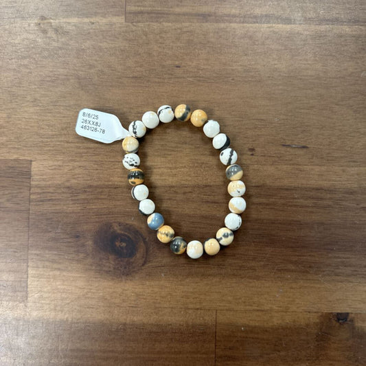 White/ Brown Marbled Beaded Stretchy Bracelet