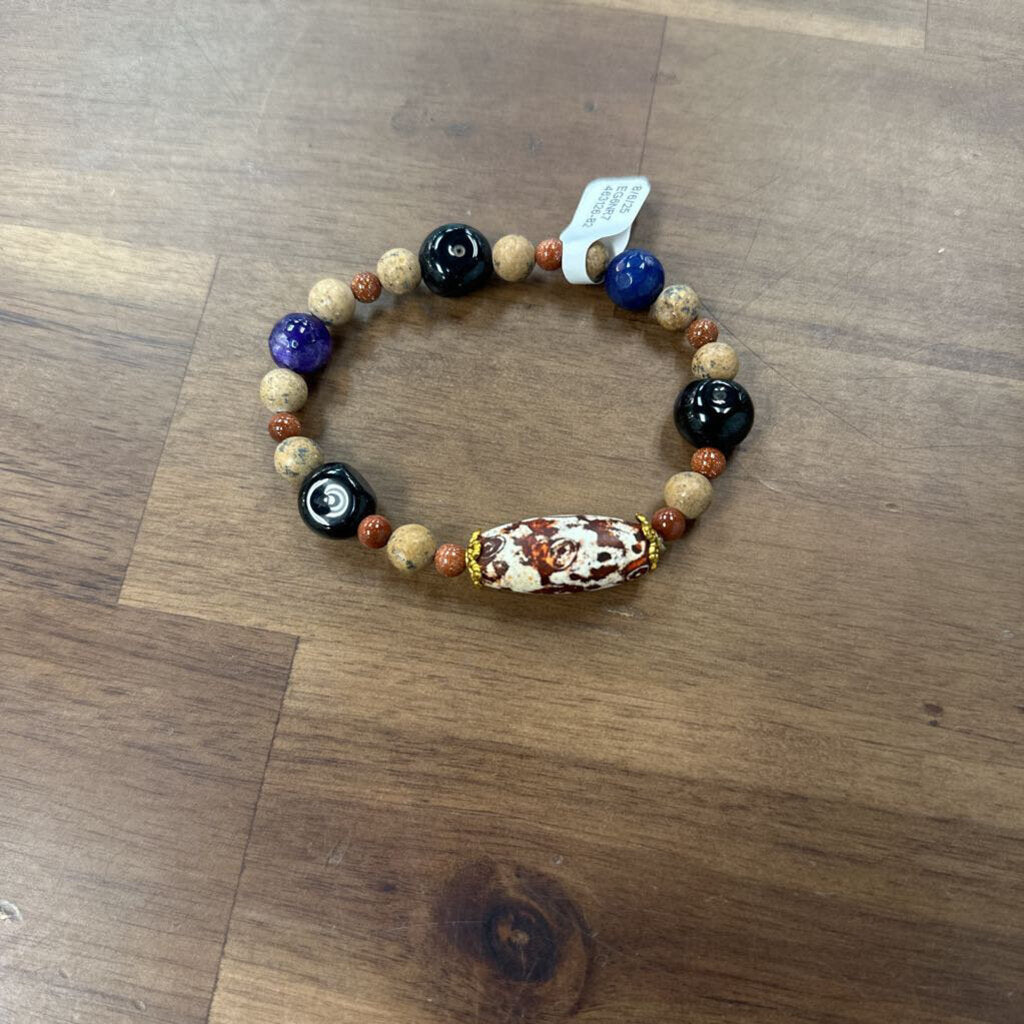 Gold/ Multi Beaded Stretchy Bracelet