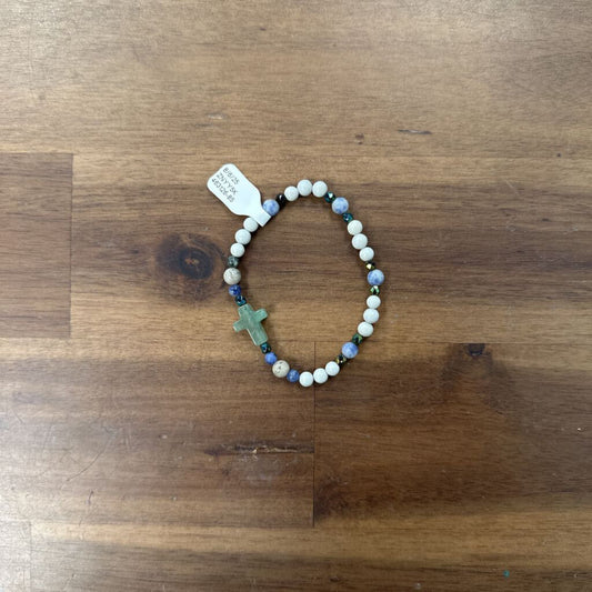 Blue/ White Cross Beaded Stretchy Bracelet