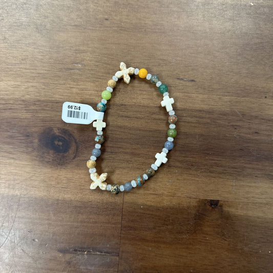 Cream/ Multi Cross Beaded Stretchy Bracelet