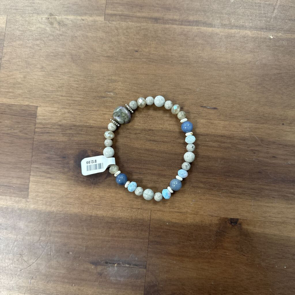 Blue/ Grey Beaded Stretchy Bracelet