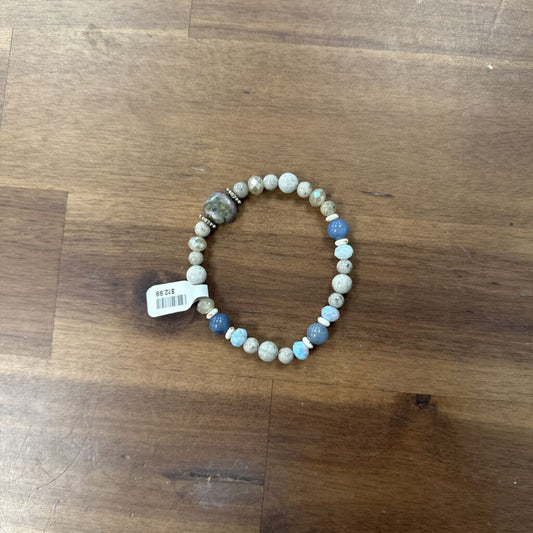 Blue/ Grey Beaded Stretchy Bracelet