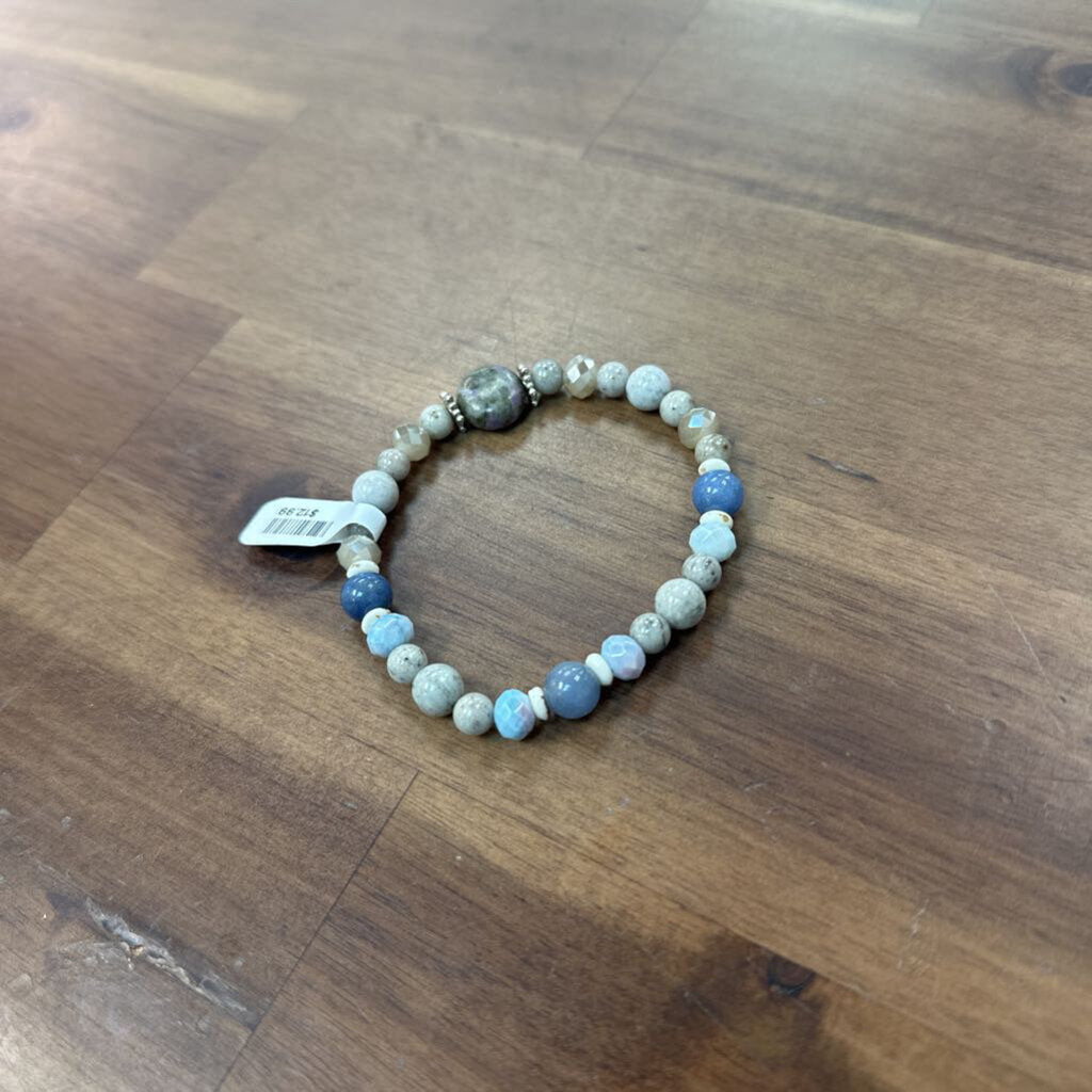 Blue/ Grey Beaded Stretchy Bracelet