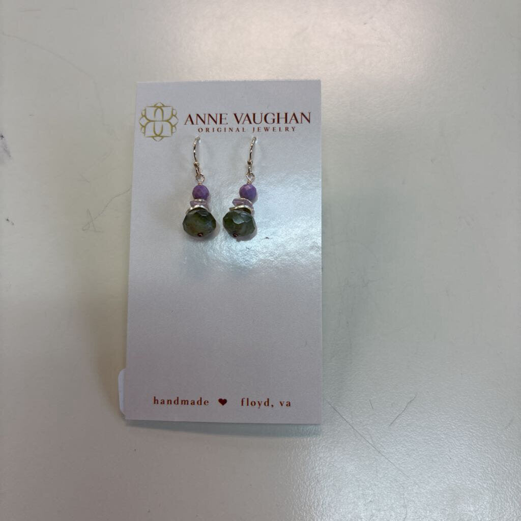 Anne Vaughan Gold/ Green/ Purple Beaded Drop Earrings