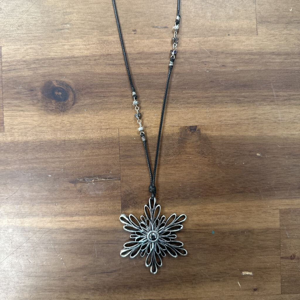 J Jill Black/ Silver Snowflake Pendant Long Necklace