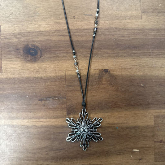 J Jill Black/ Silver Snowflake Pendant Long Necklace