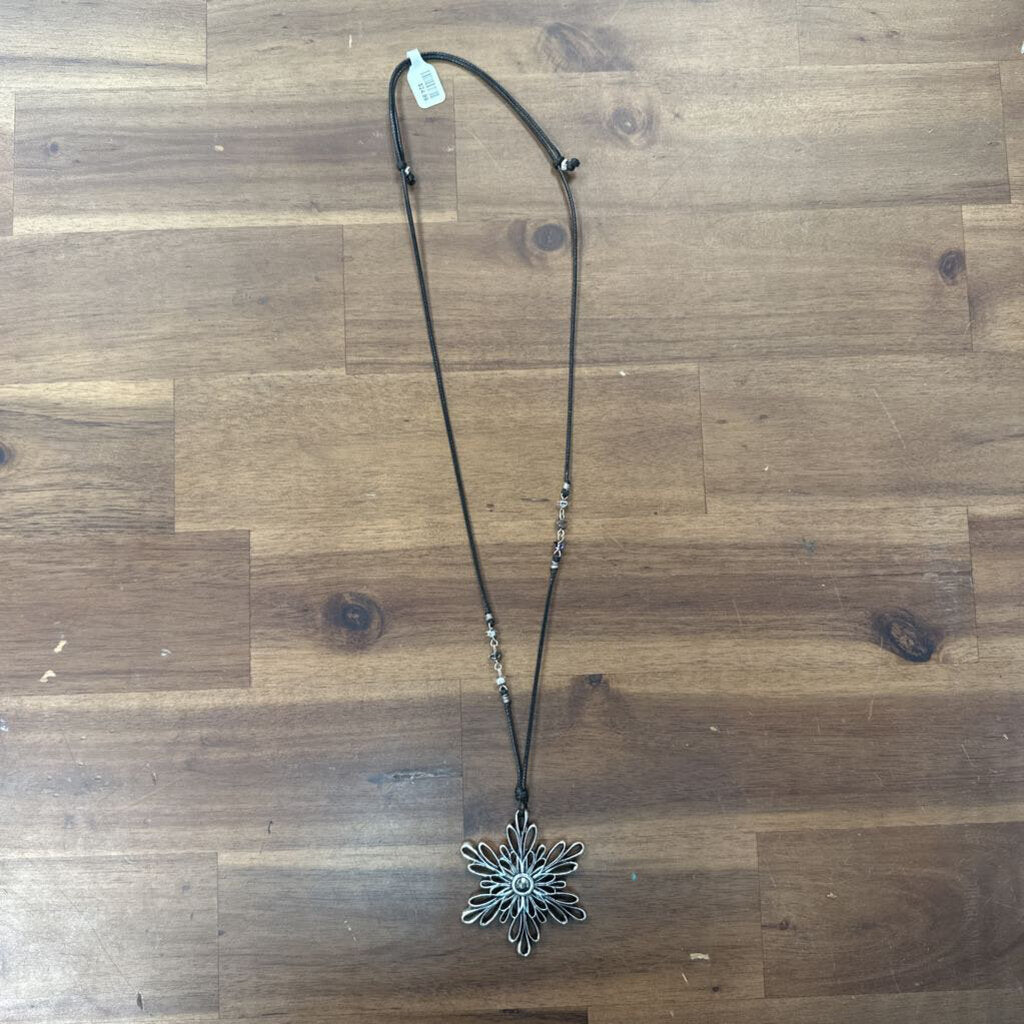J Jill Black/ Silver Snowflake Pendant Long Necklace