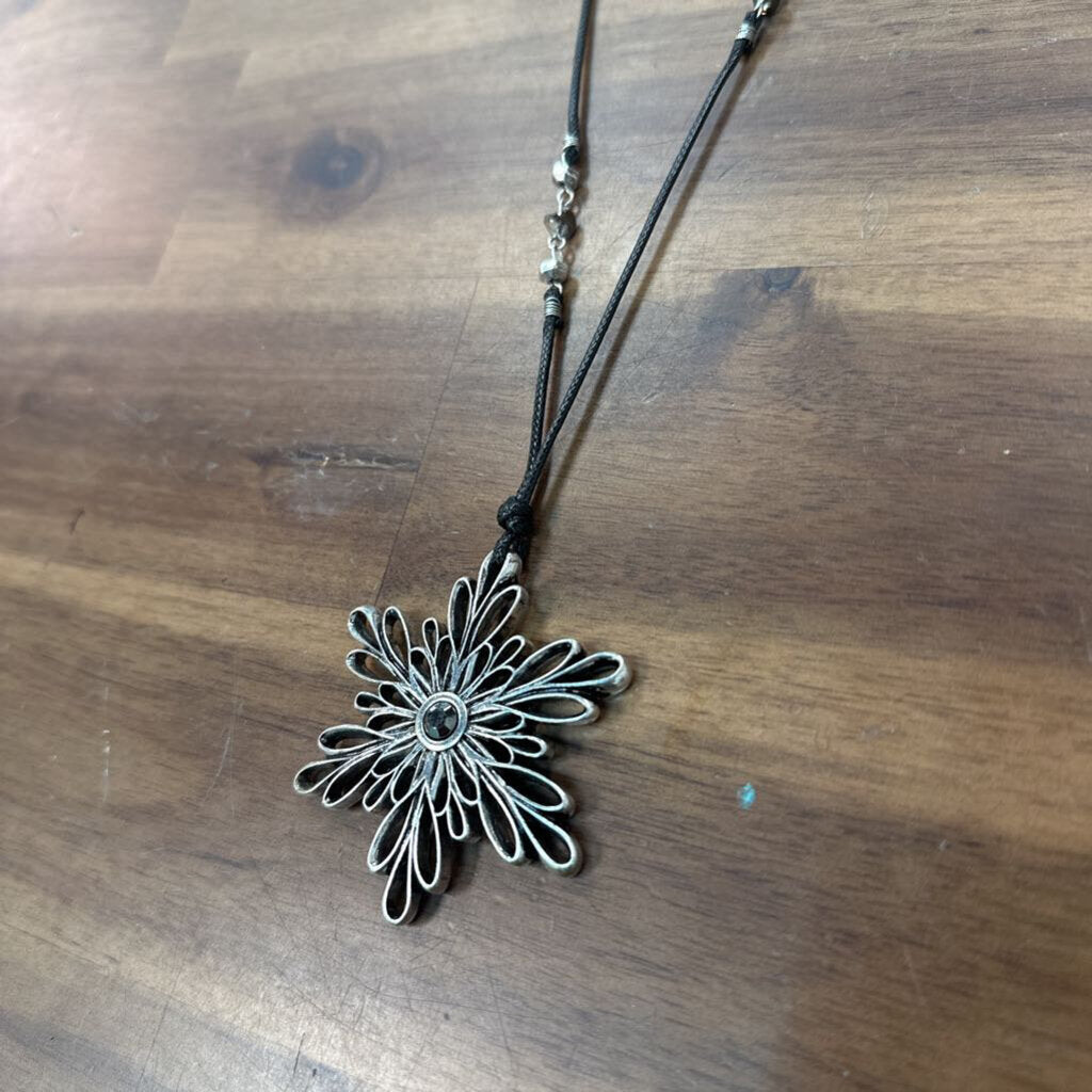 J Jill Black/ Silver Snowflake Pendant Long Necklace