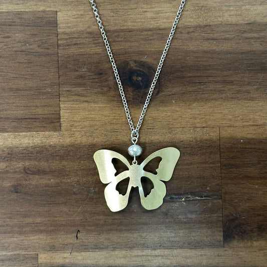 J Jill Silver Dancing Butterfly Pendant Long Necklace