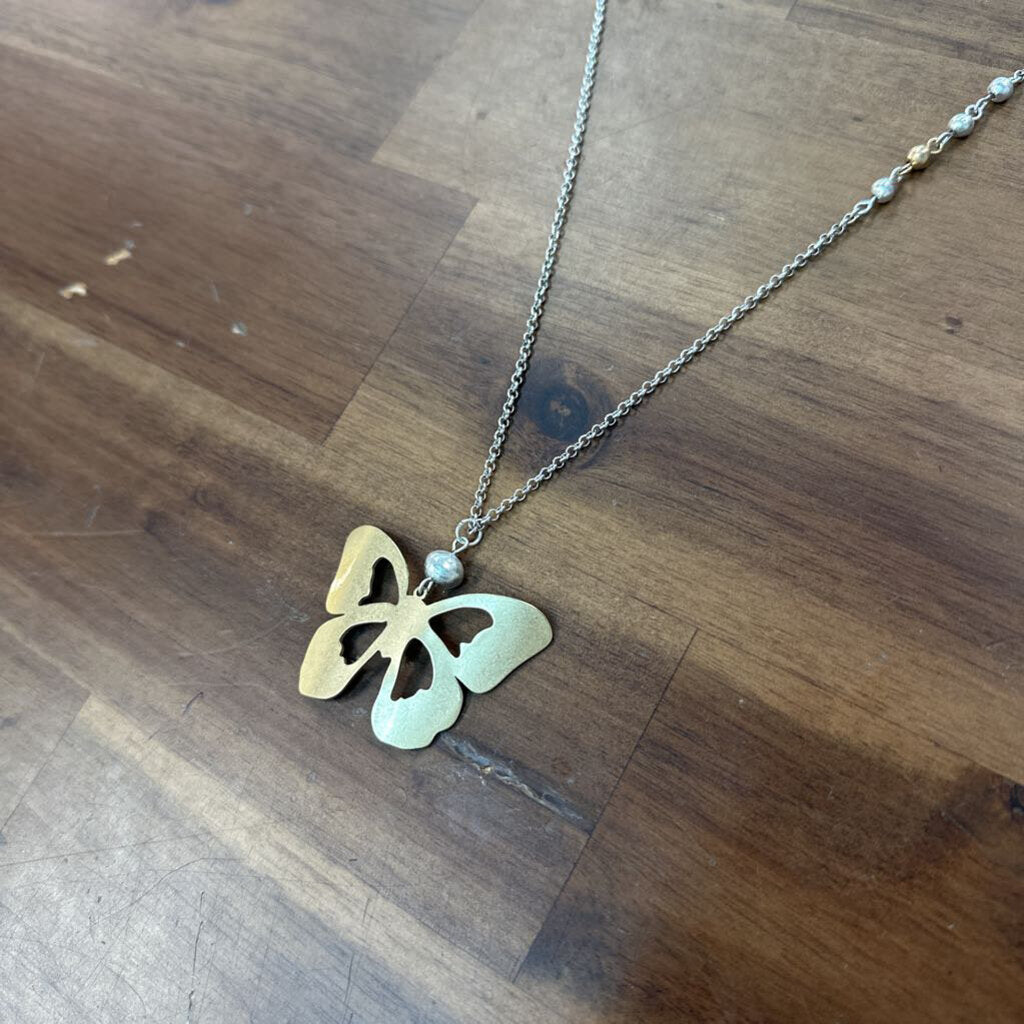 J Jill Silver Dancing Butterfly Pendant Long Necklace