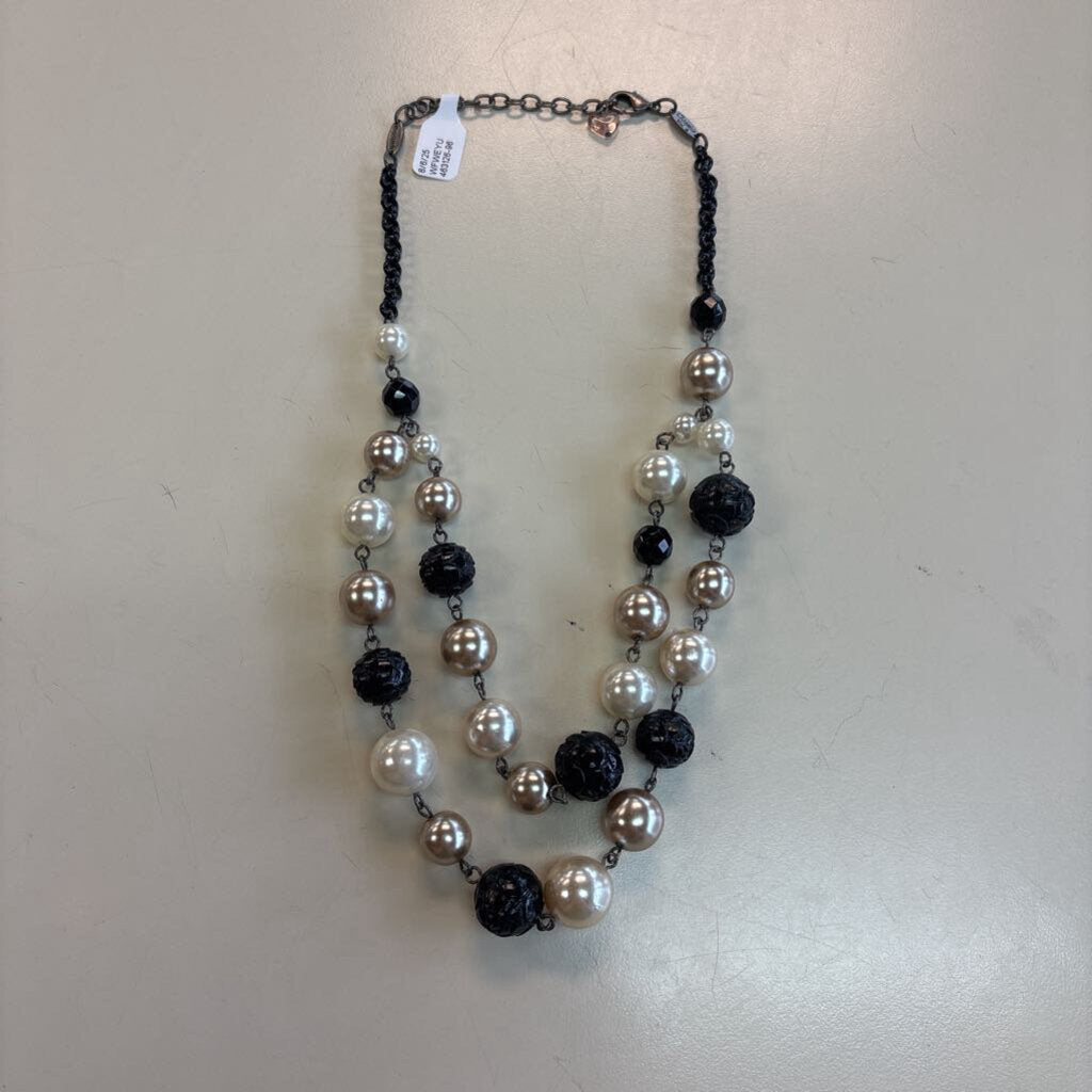 Black/ Pearl Beaded Layered Necklace