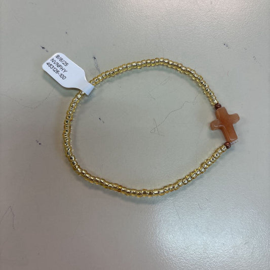 Gold Beaded Cross Stretchy Bracelet