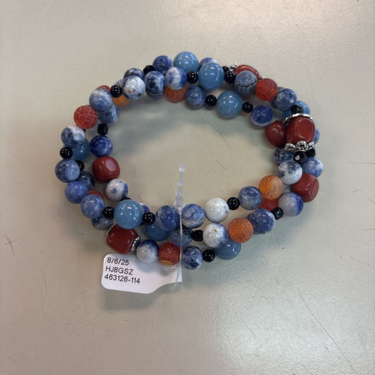 Set of Three Blue/ Orange Beaded Stretchy Bracelets