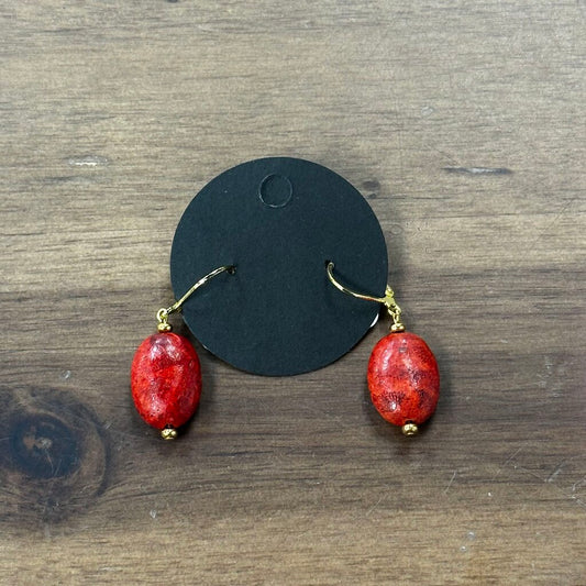 Gold/ Red Stone Drop Earrings