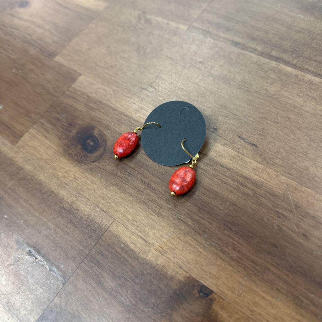 Gold/ Red Stone Drop Earrings