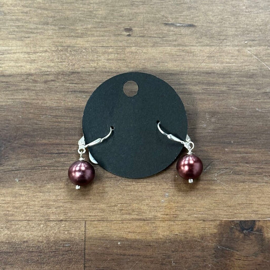 Silver/ Brown Bead Drop Earrings