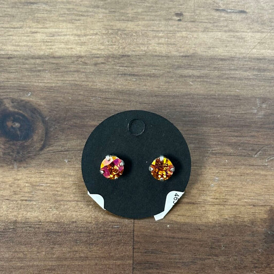 Silver/ Orange Stone Stud Earrings