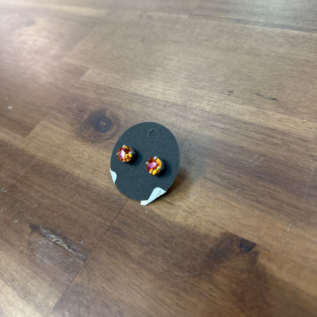 Silver/ Orange Stone Stud Earrings