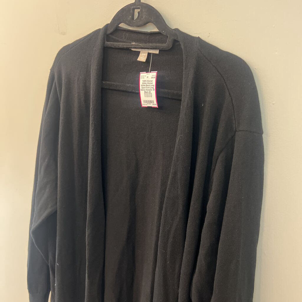 Woman Within Black Long Open Front Long Sleeve Sweater 2X