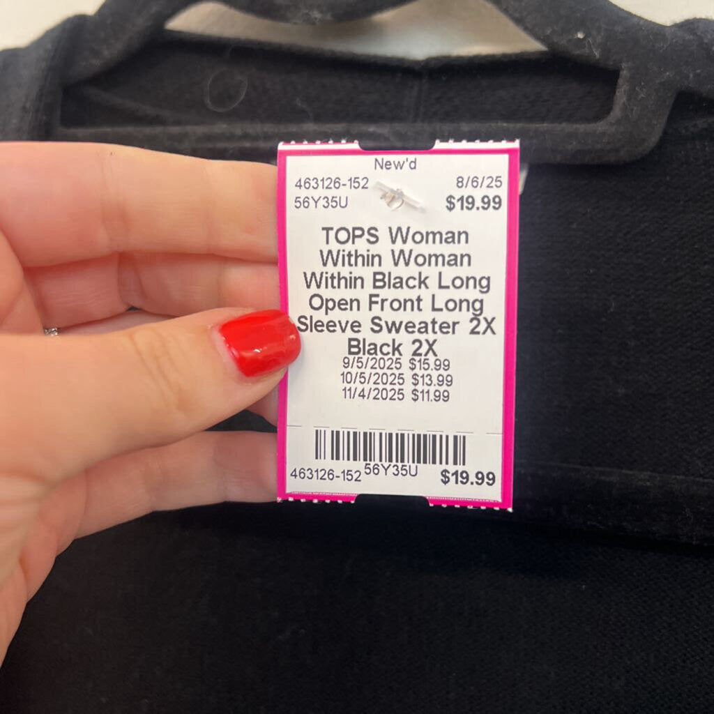 Woman Within Black Long Open Front Long Sleeve Sweater 2X