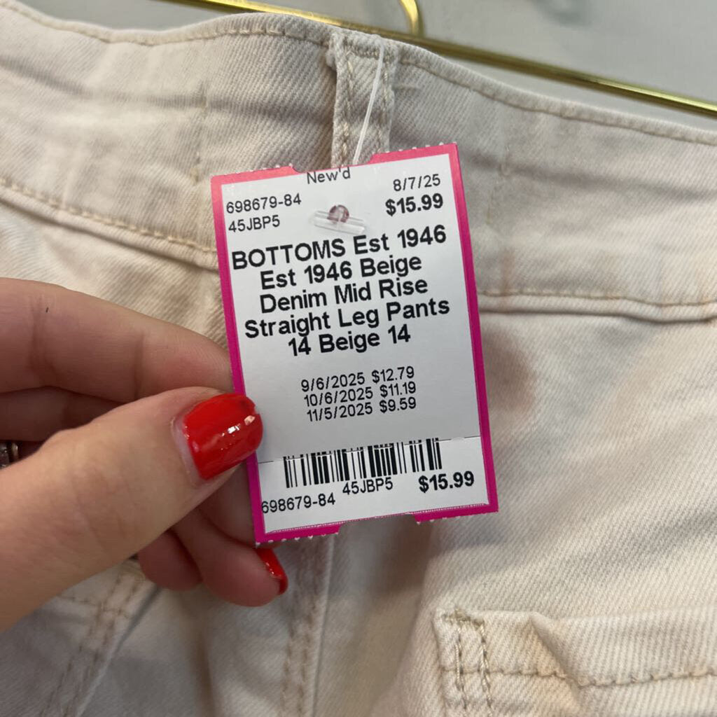 Est 1946 Beige Denim Mid Rise Straight Leg Pants 14