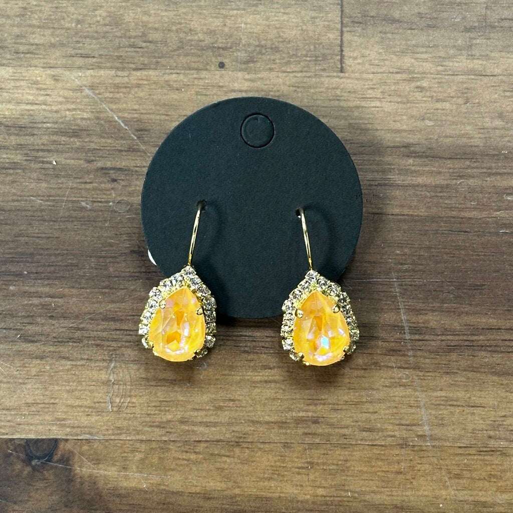 Gold/ Pink Stone Teardrop Earrings