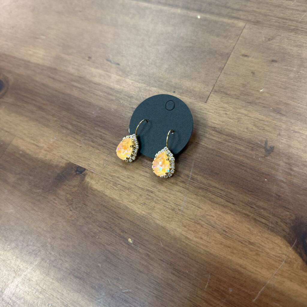 Gold/ Pink Stone Teardrop Earrings