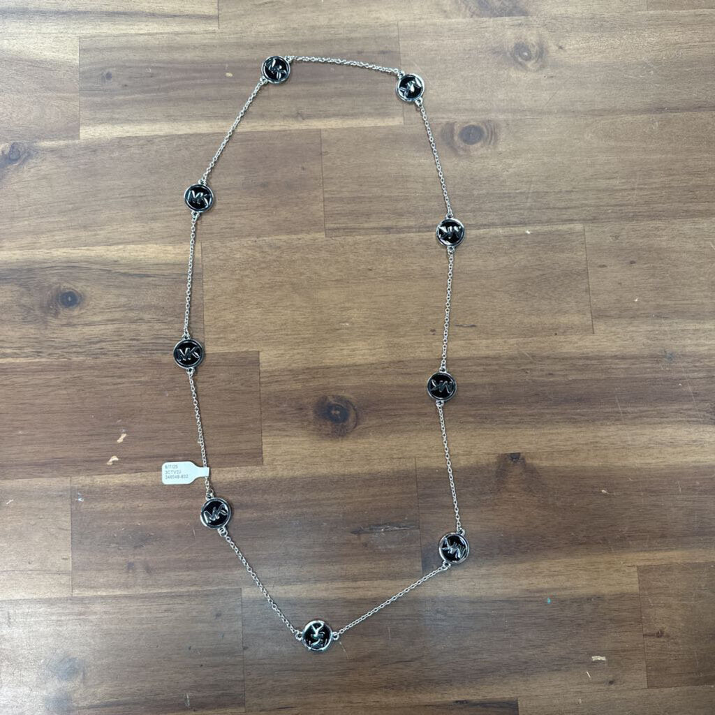 Michael Kors Silver/ Black Logo Long Necklace