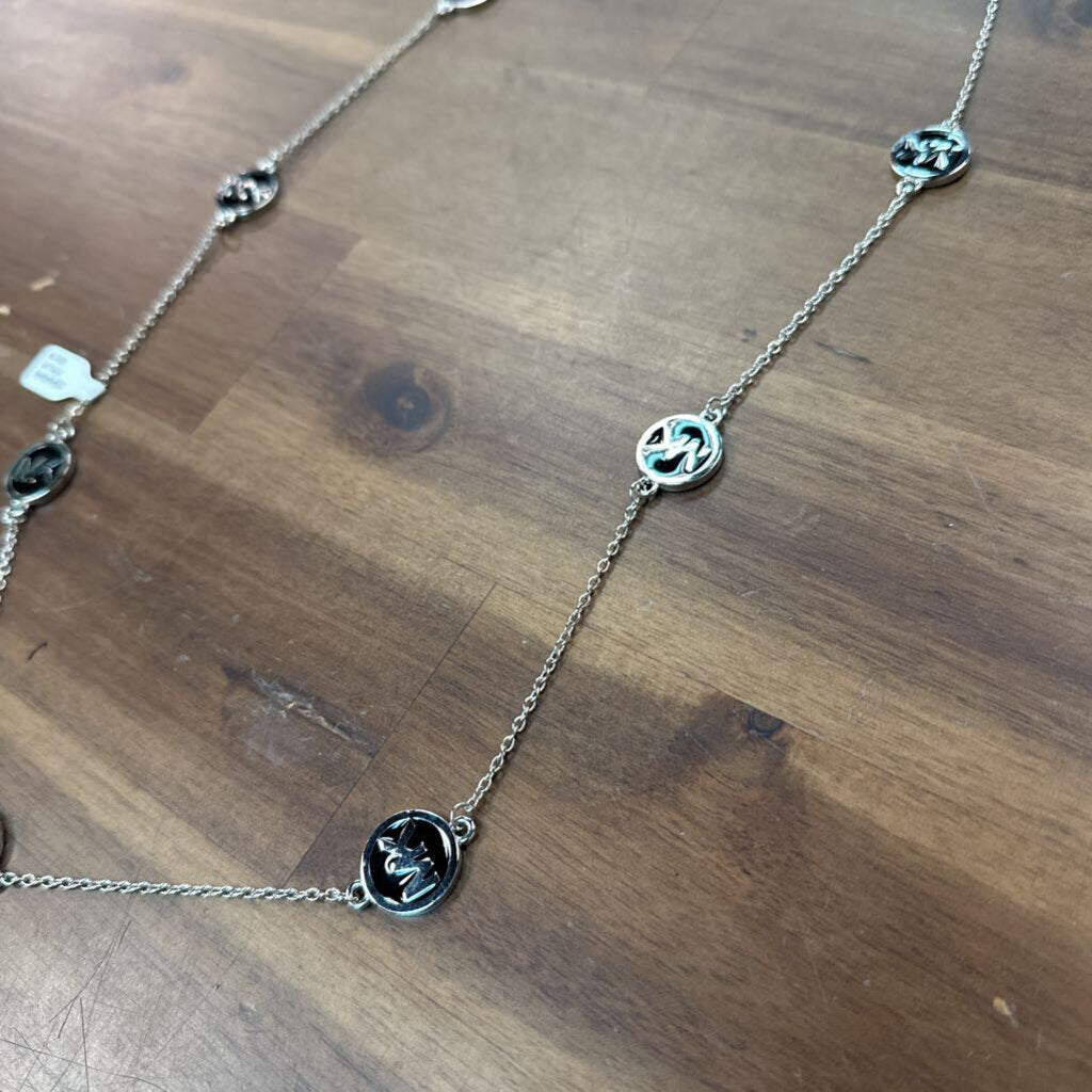 Michael Kors Silver/ Black Logo Long Necklace