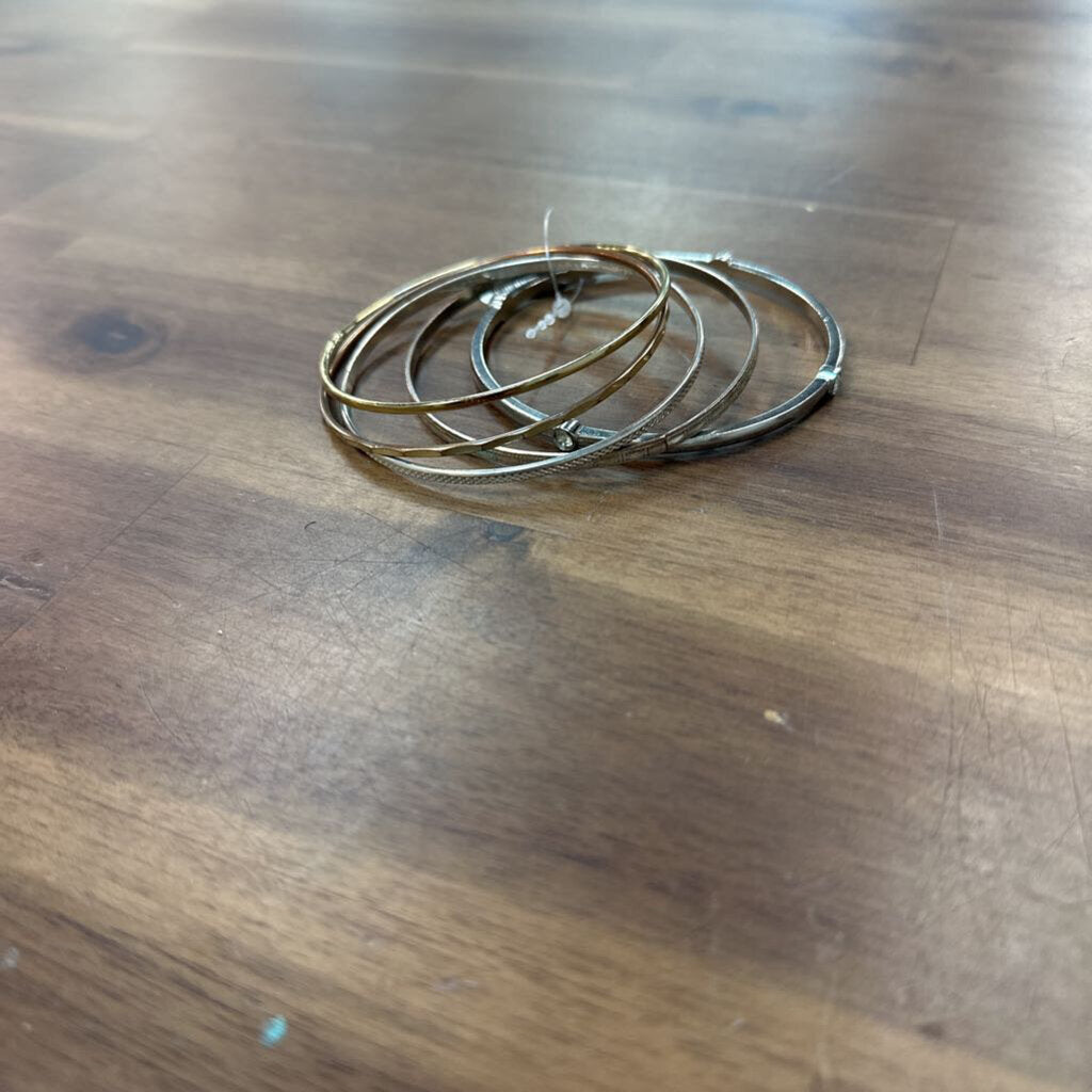 Gold/ Silver Set of Five Bangle Bracelets