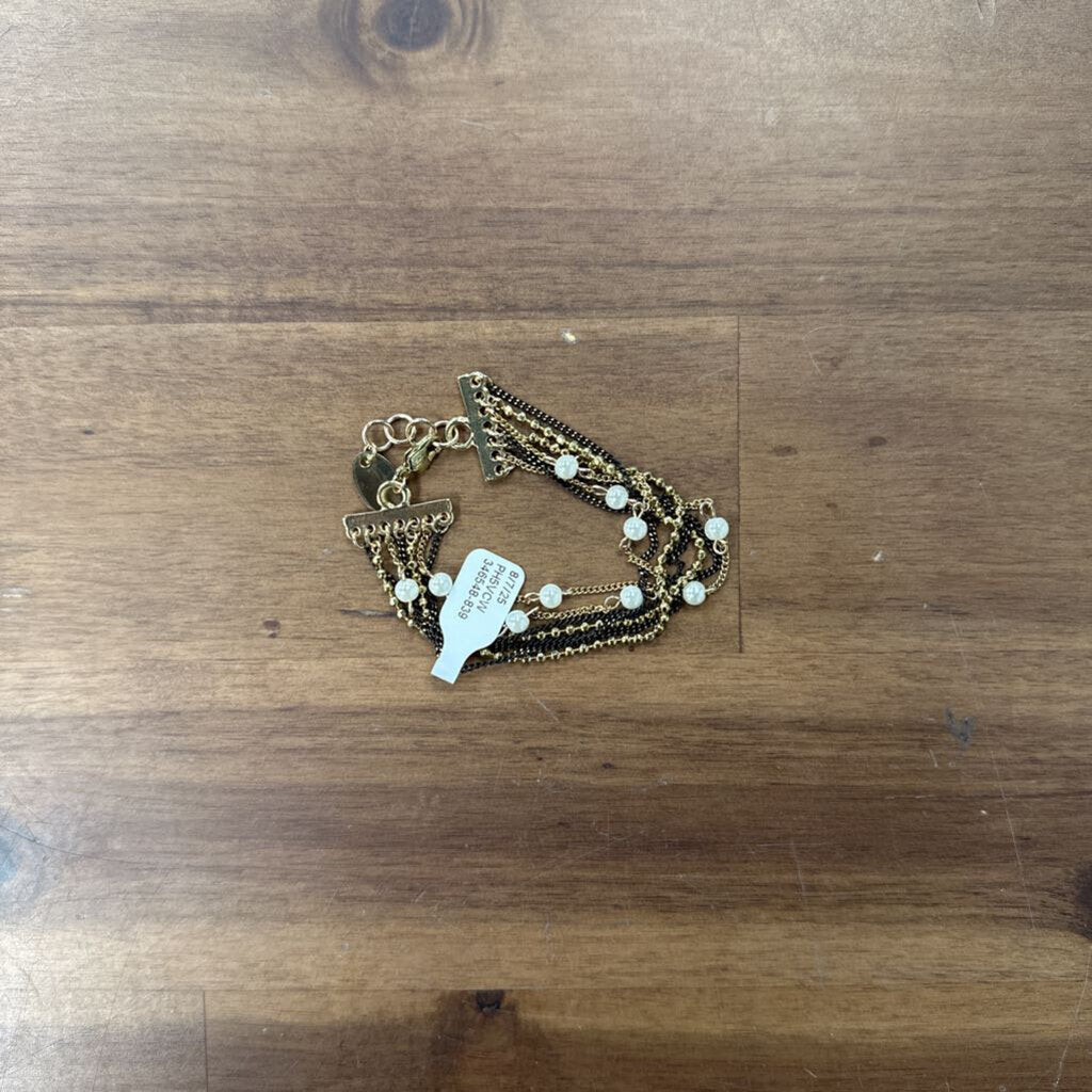 Gold/ Black/ Pearl Metal Layered Bracelet