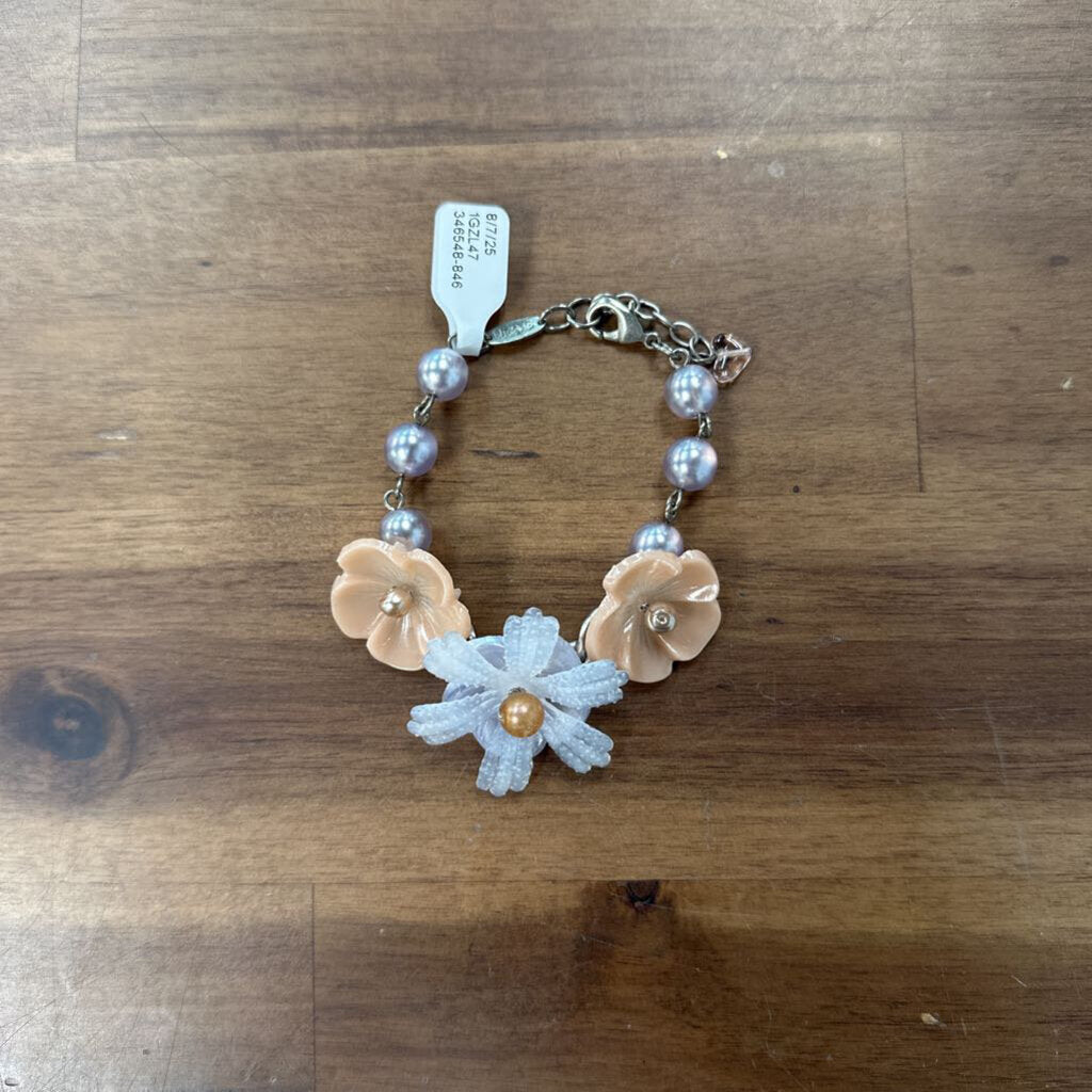 Sabika Grey/ Pink Pearl 3D Flower Bracelet