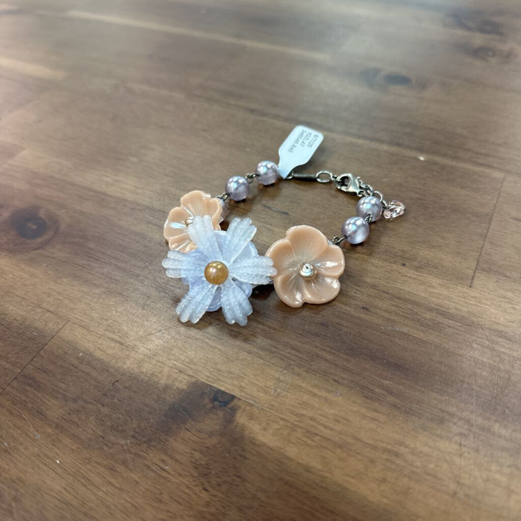 Sabika Grey/ Pink Pearl 3D Flower Bracelet
