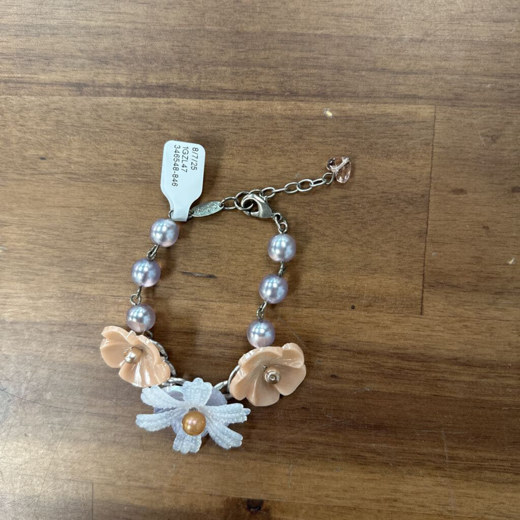 Sabika Grey/ Pink Pearl 3D Flower Bracelet