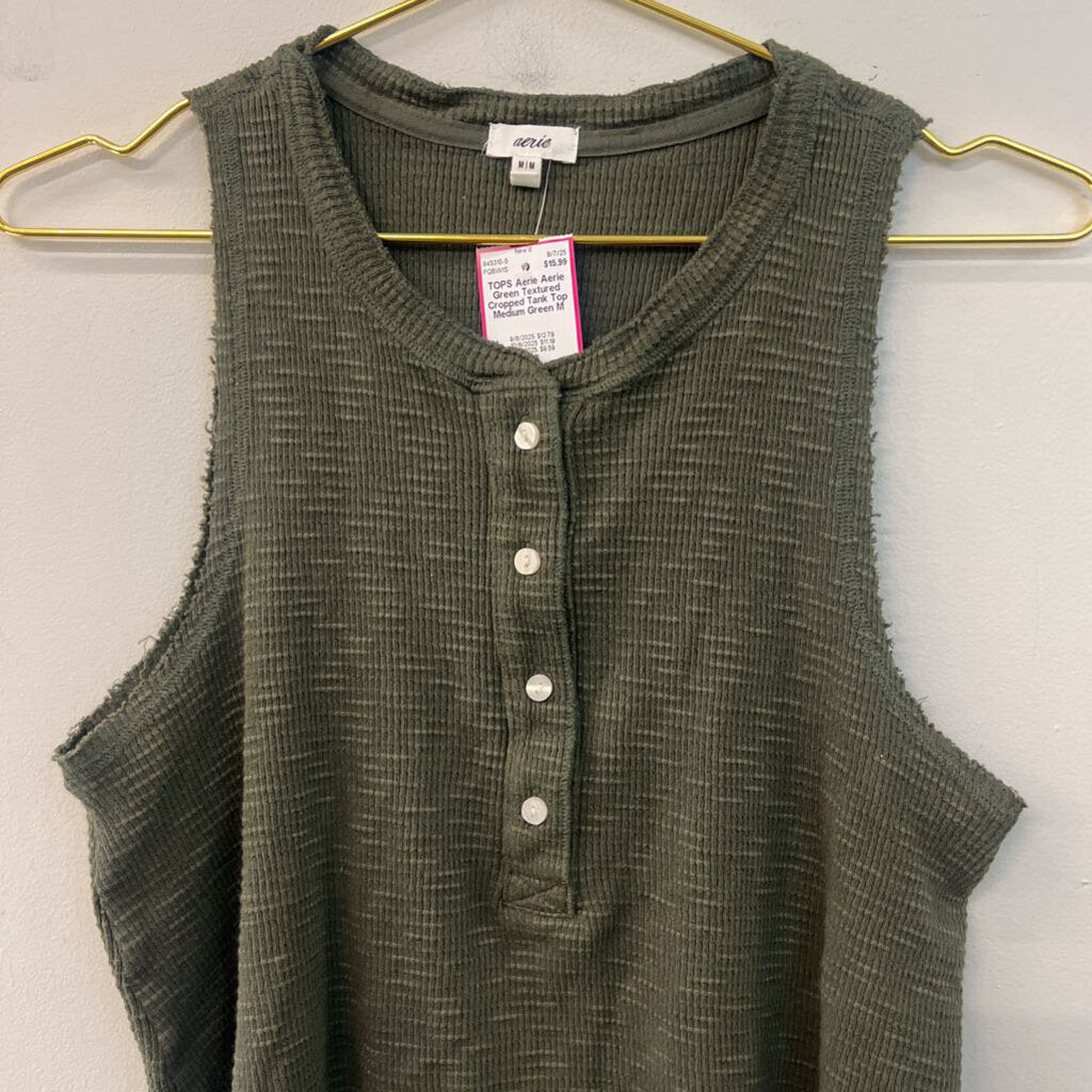 Aerie Green Textured Cropped Tank Top Medium