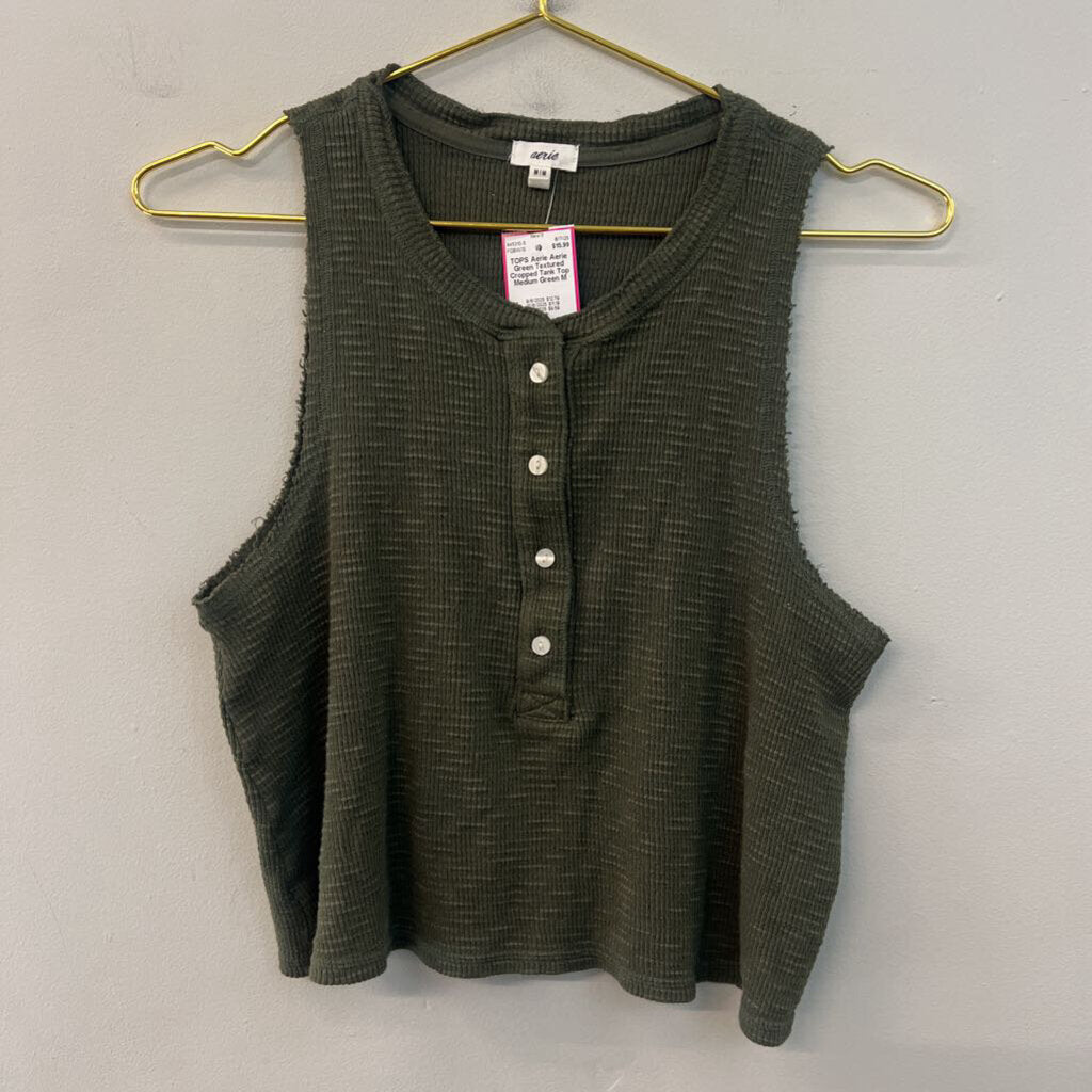 Aerie Green Textured Cropped Tank Top Medium