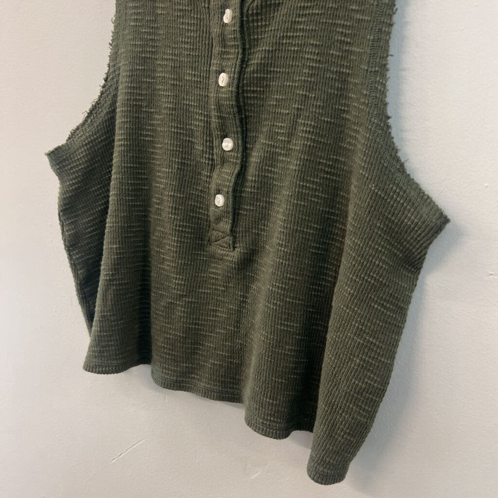 Aerie Green Textured Cropped Tank Top Medium