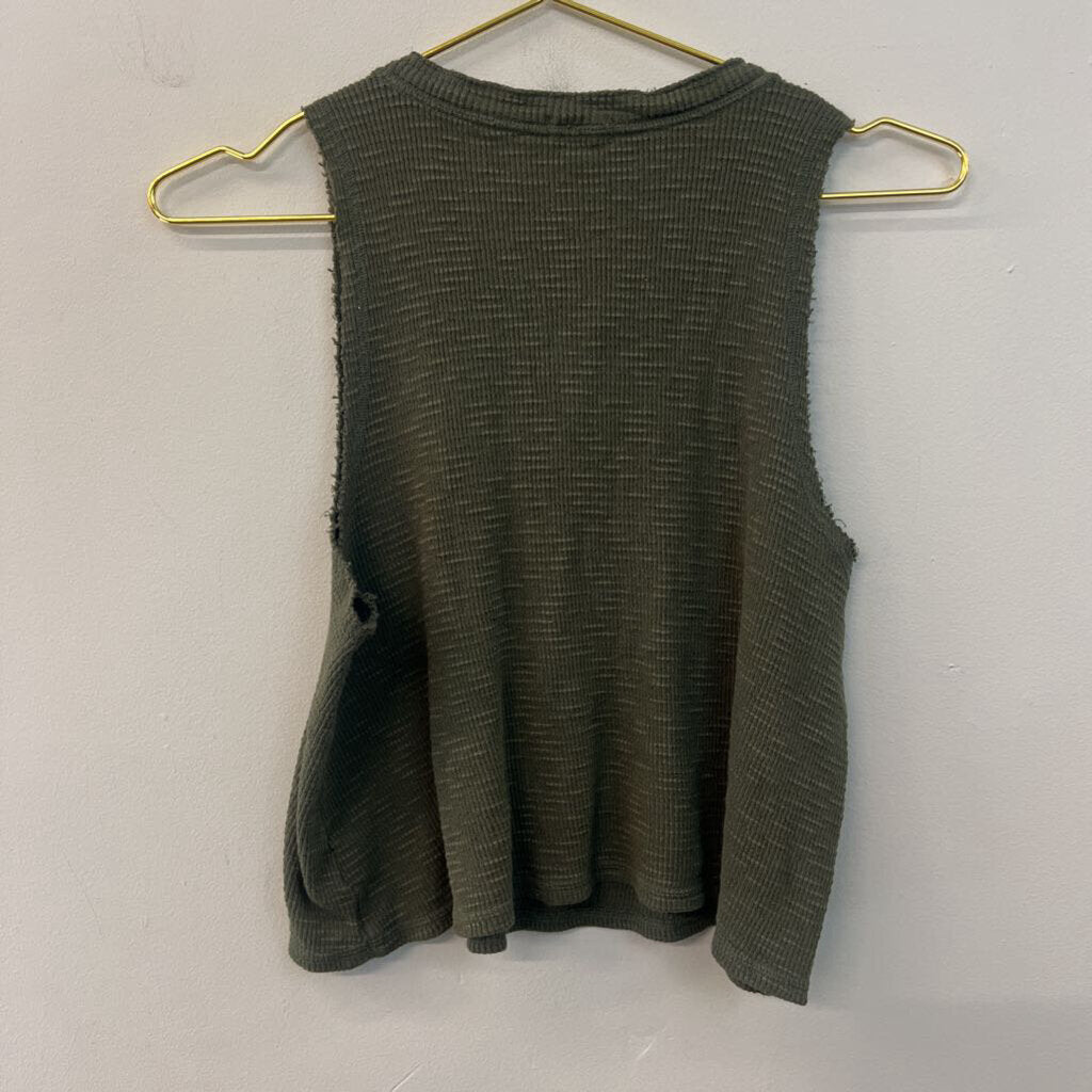Aerie Green Textured Cropped Tank Top Medium