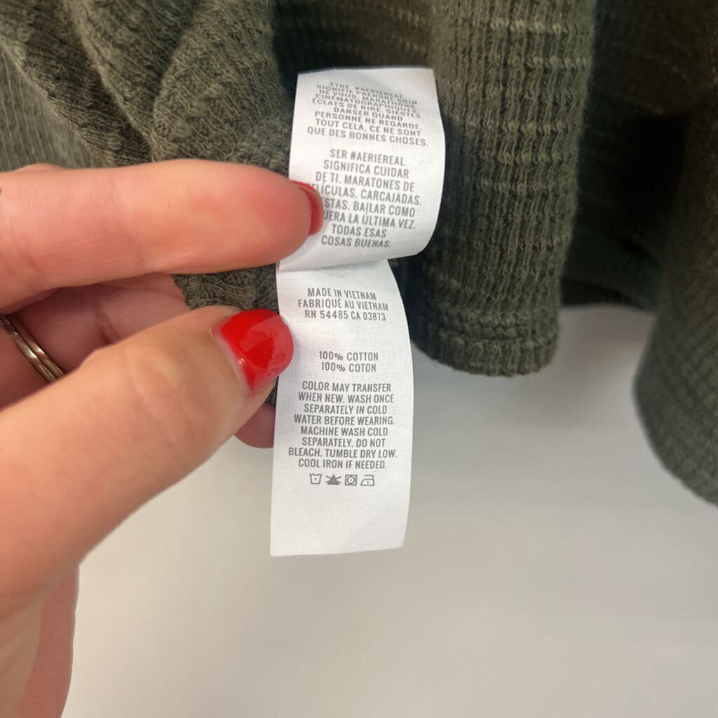 Aerie Green Textured Cropped Tank Top Medium