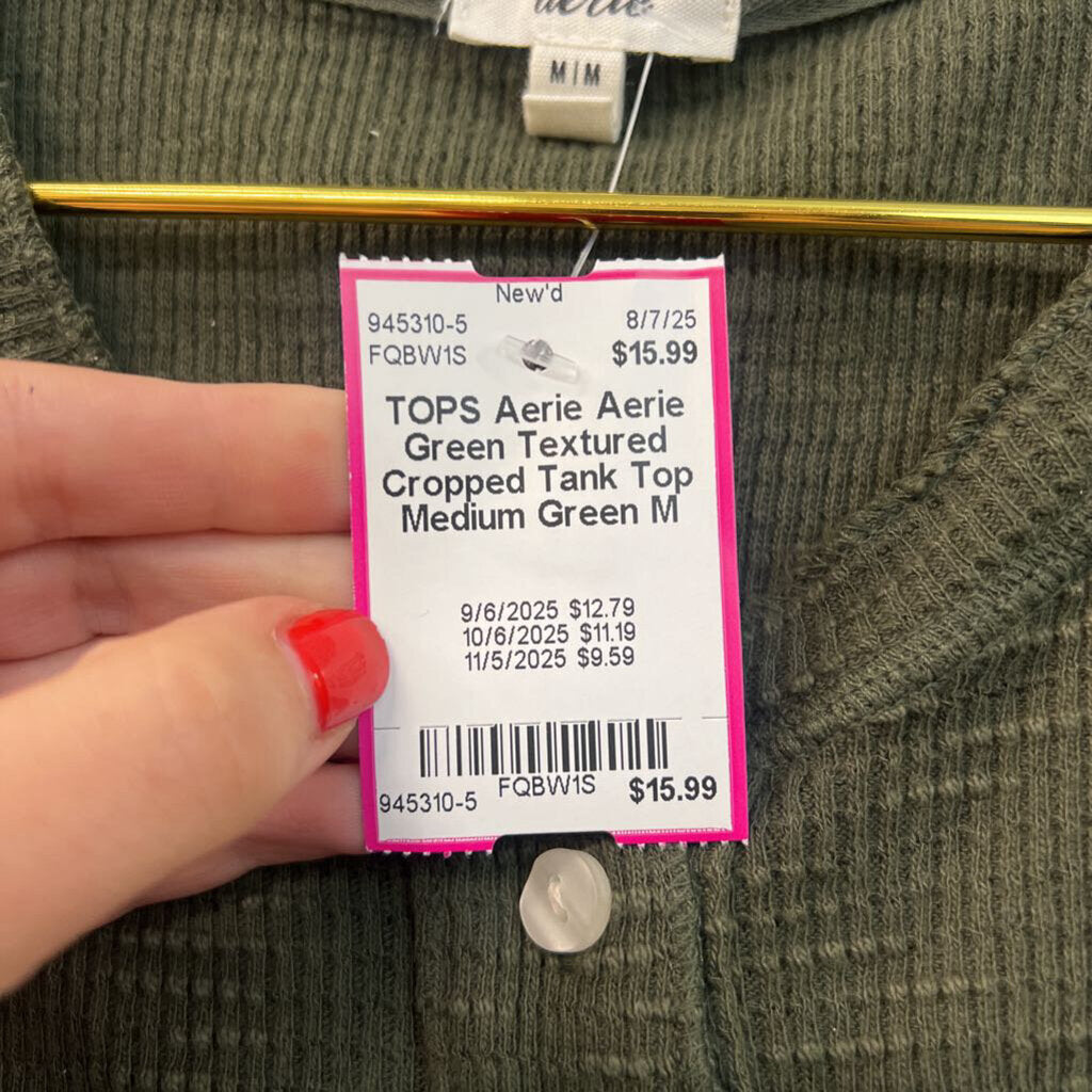 Aerie Green Textured Cropped Tank Top Medium