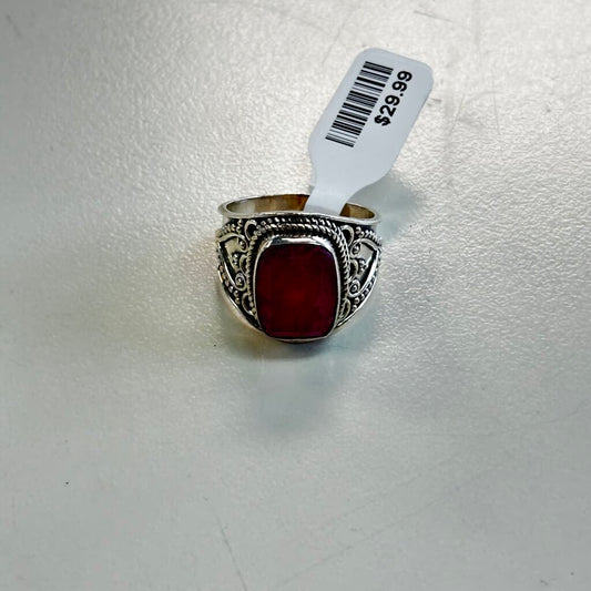 Sterling Silver/ Pink Stone Statement Ring 7.5
