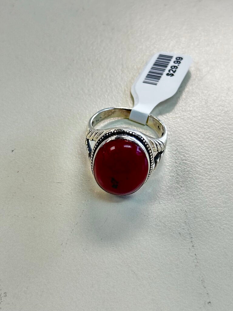 Sterling Silver/ Orange Stone Statement Ring 9