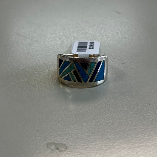 Sterling Silver/ Blue Design Statement Ring 7