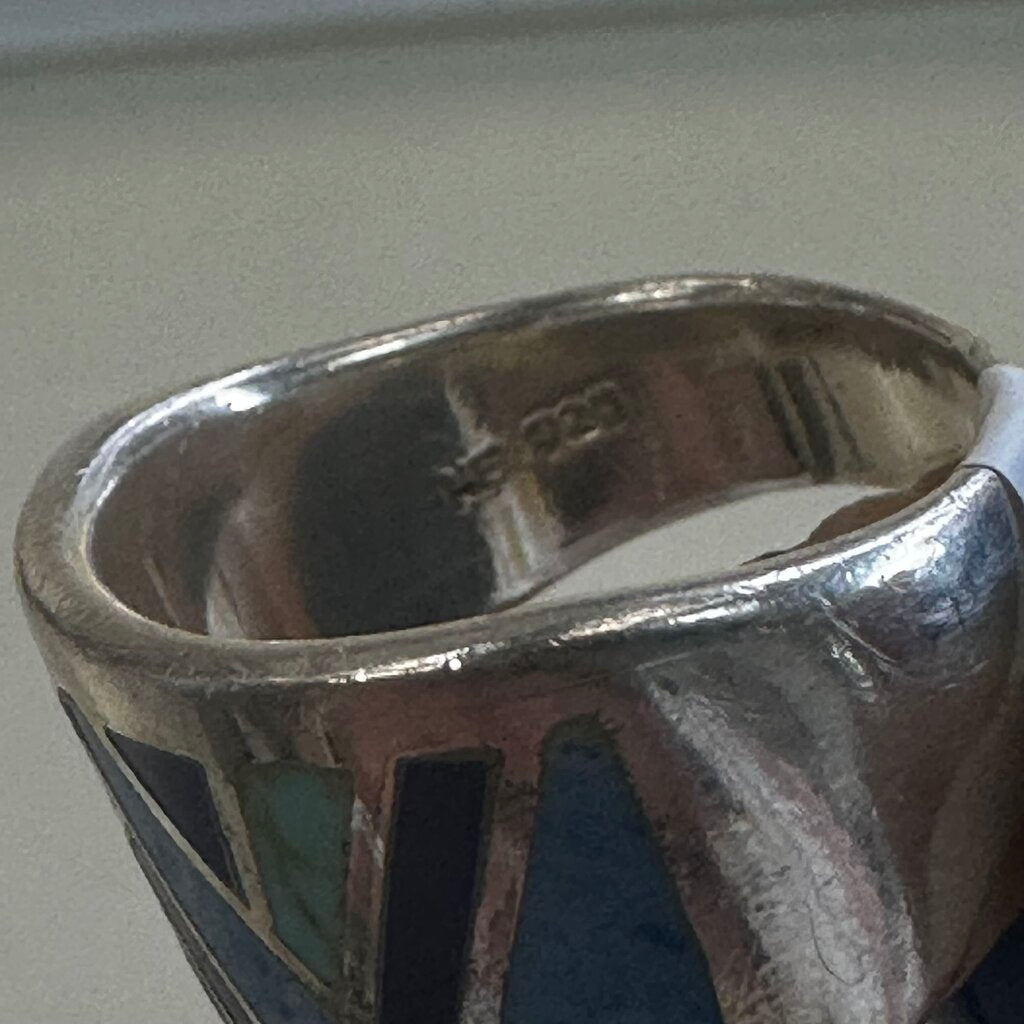 Sterling Silver/ Blue Design Statement Ring 7