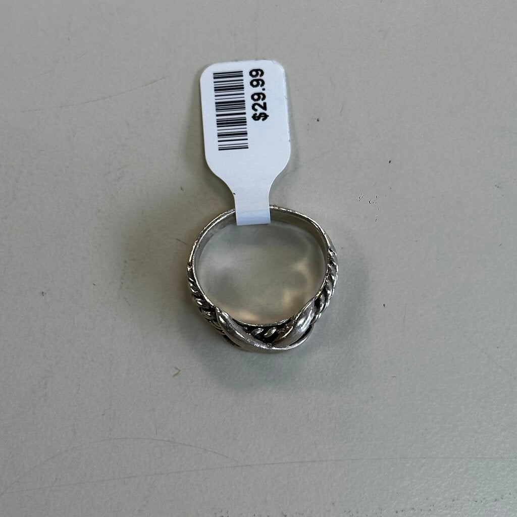 Sterling Silver Rope X Band Ring 7.5