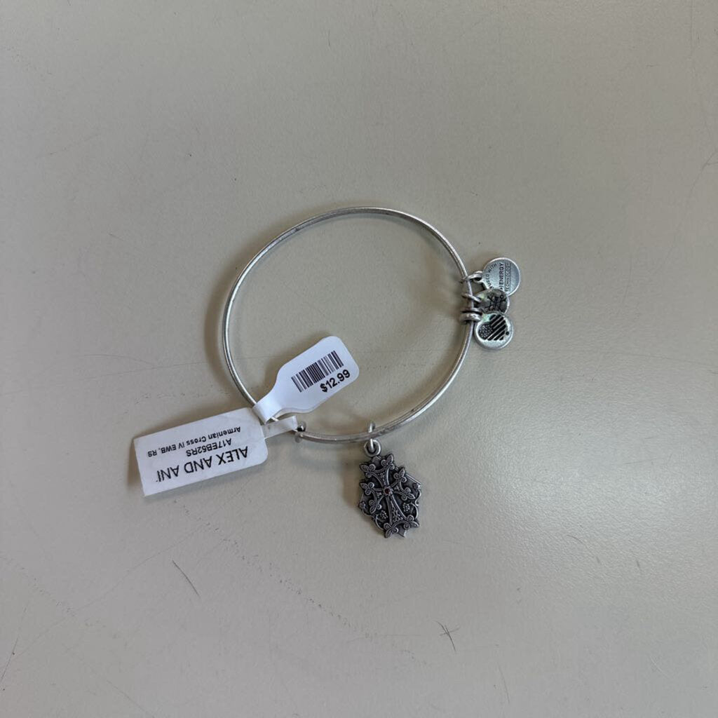 Alex and Ani Silver Armenian Cross Charm Bangle Bracelet