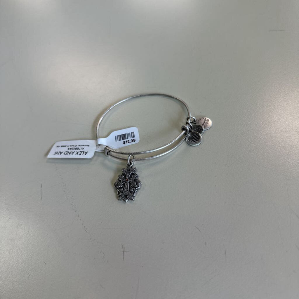 Alex and Ani Silver Armenian Cross Charm Bangle Bracelet