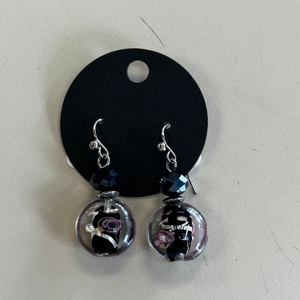 Silver/ Blue Beaded Drop Earrings